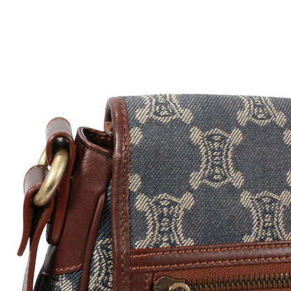 Celine Leather Denim Brown Blue Shoulder Bag Gold — view 12