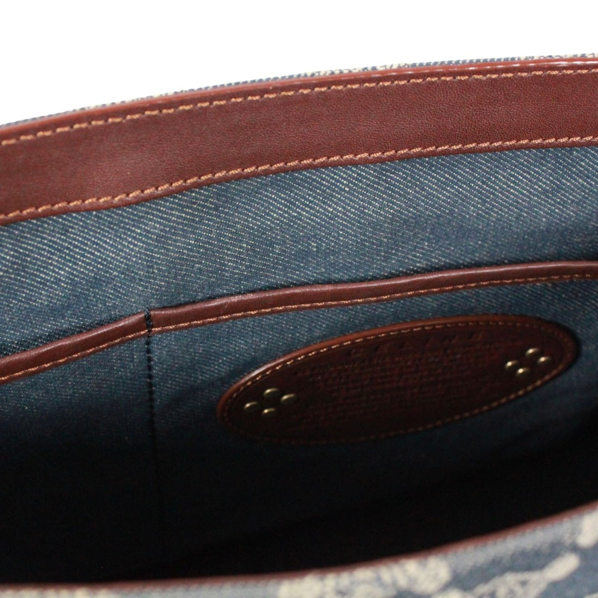 Celine Leather Denim Brown Blue Shoulder Bag Gold — view 15