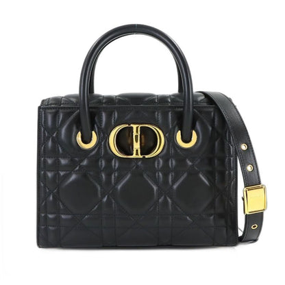 Dior Saint Honore Macro Cannage 2-Way Hand Bag Leather Black
