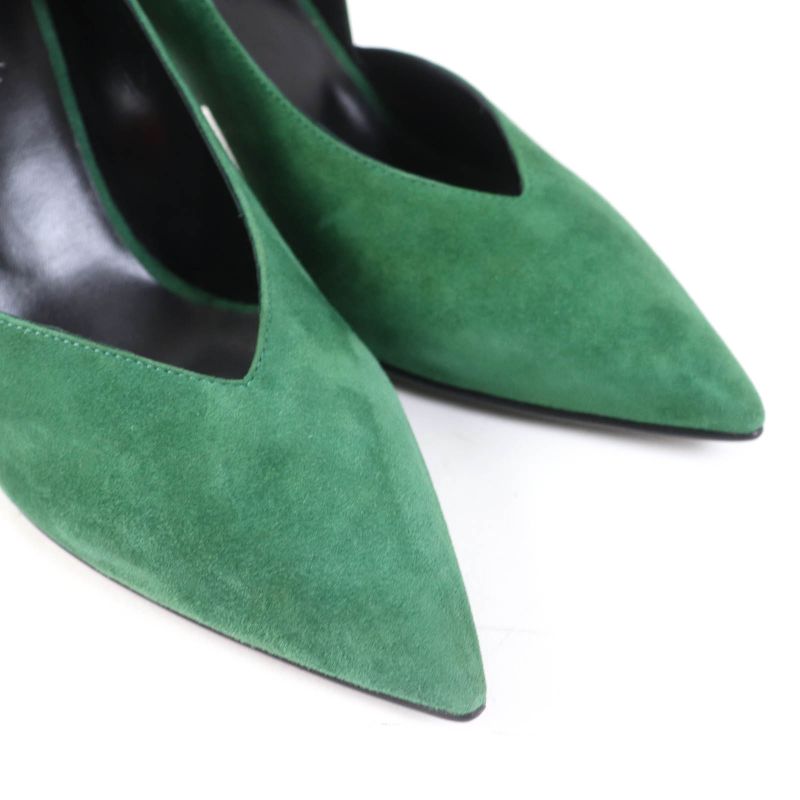Hermes 2022 222283z Pointed Toe Suede Leather Pumps Green 37 With Box And