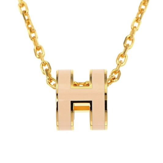 Hermes Necklace Pop Ash Mini Pendant H Rose Dragee Gold Hardware
