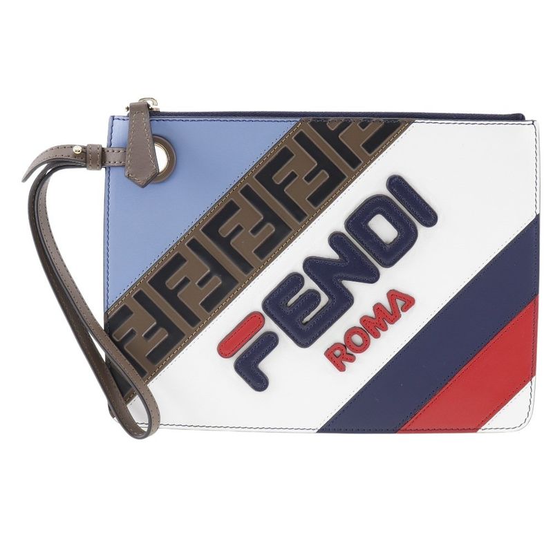 Fendi Mania FILA Collaboration 8bs020 Leather Unisex Clutch Bag