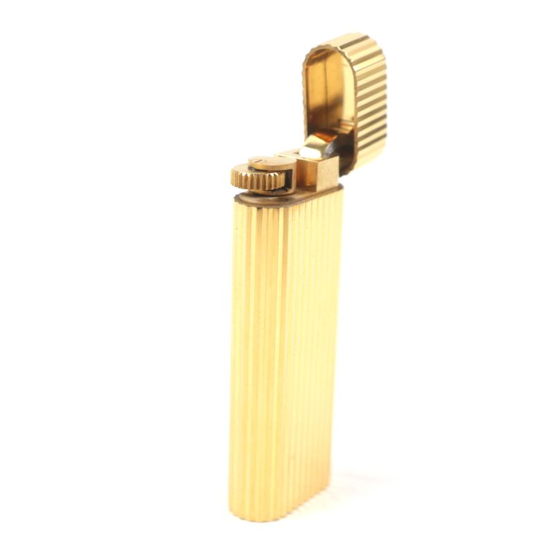  Cartier New Shape Oval Stripe Roller Gas Lighter Gold Men's