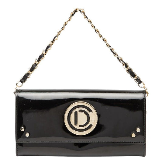 Dior Logo Chain Wallet Long Wallet Handbag Black Gold Patent Leather Women Dior