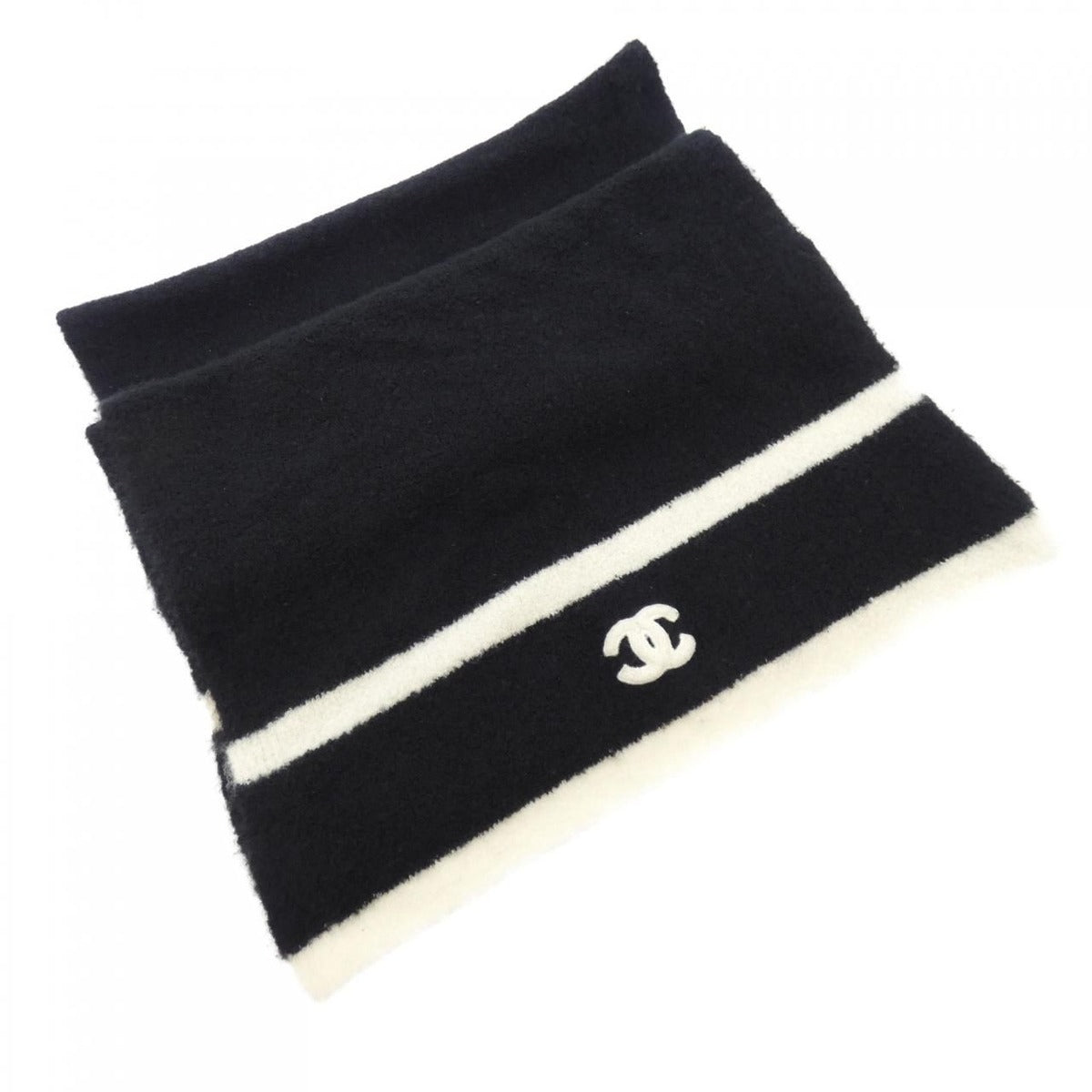 Chanel Scarf Silk Cashmere Black White