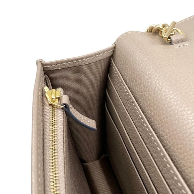 Gucci Shoulder Bag Chain Wallet 497985 Leather Double G Light Blue Beige Gold