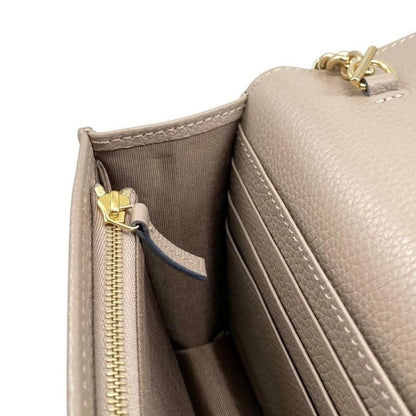 Gucci Shoulder Bag Chain Wallet 497985 Leather Double G Light Blue Beige Gold