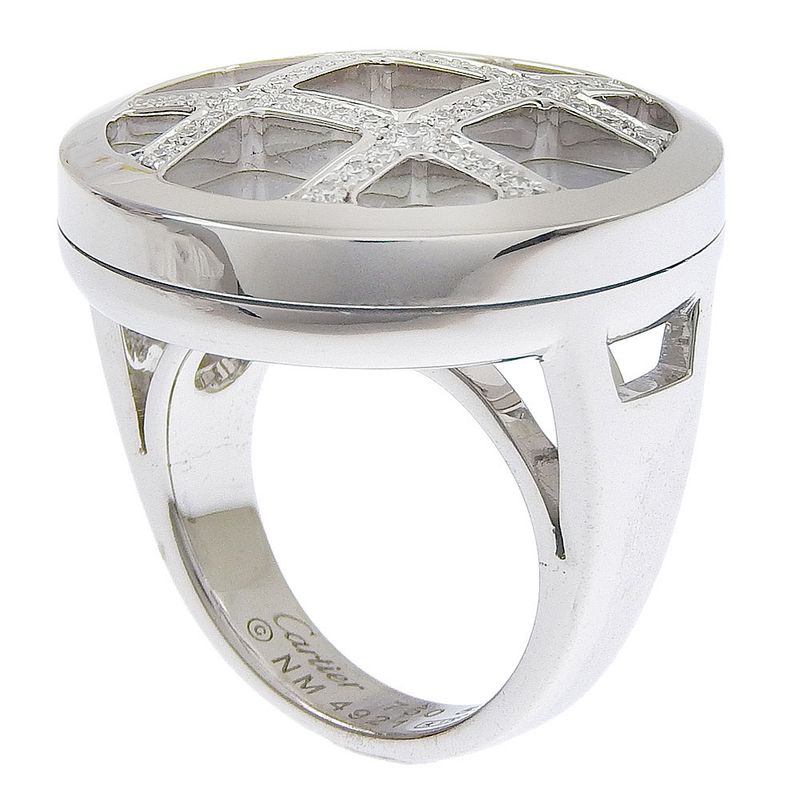 Cartier Pasha Ring Diamond Grid 18kwhite Gold X Diamonds X White Shell 11.5