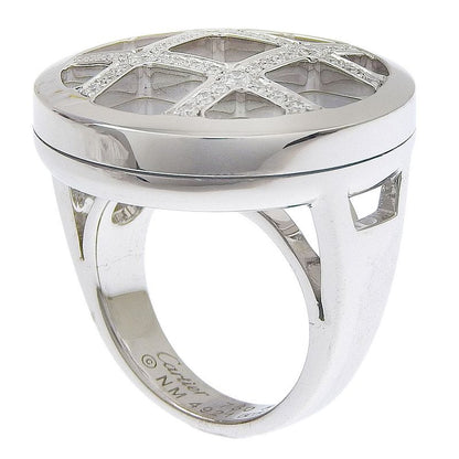 Cartier Pasha Ring Diamond Grid 18kwhite Gold X Diamonds X White Shell 11.5