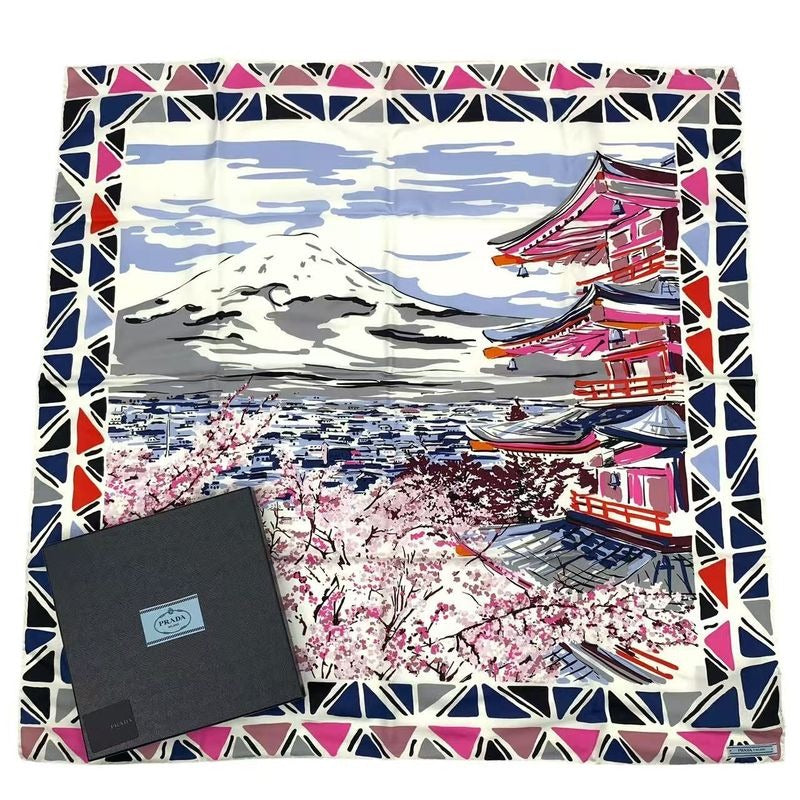 Prada Scarf Silk Arakurayama Sengen Park Multicolor Box