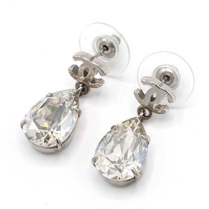 Chanel Earrings Teardrop Motif Coco Mark Bijoux Large A12V Silver Color 4.1g