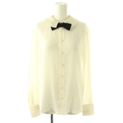 Celine Mia Shirt Blouse with Bow Long Sleeve Open Front 36 Off-white