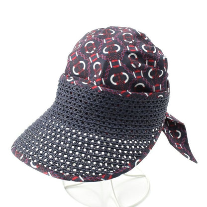 Hermes Raffia Cotton Gemini Hat Cap Navy