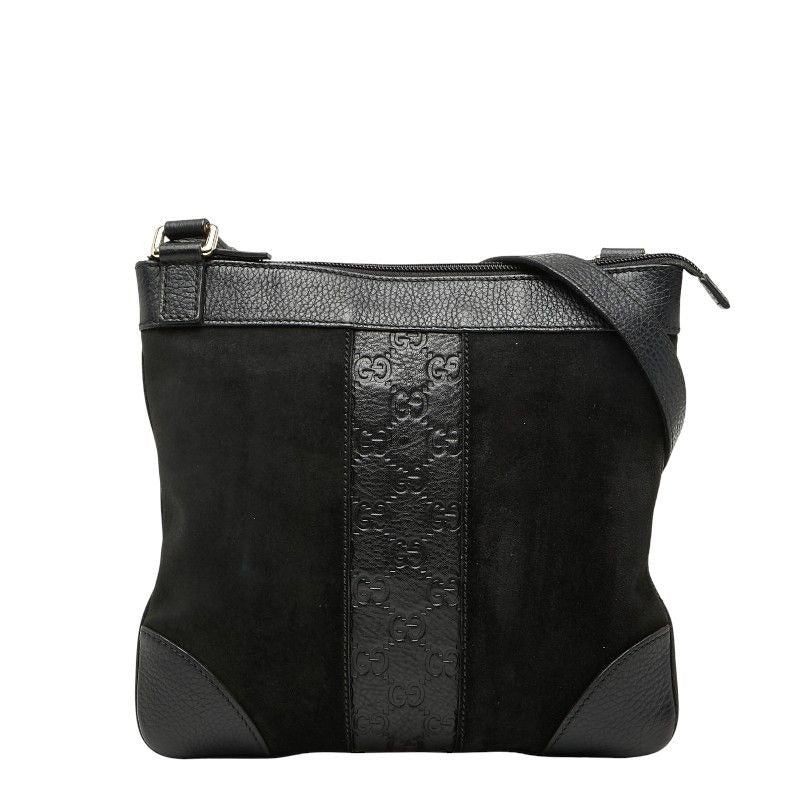 Gucci Guccissima Black Leather Suede Shoulder Bag