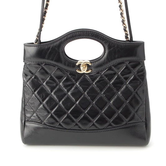 Chanel 31 Trantean Mini Shiny Calf Shopping 2-Way Shoulder Handbag Black