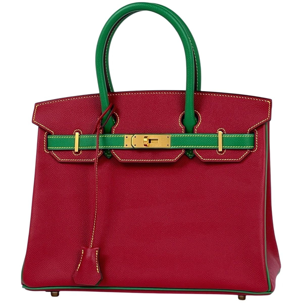 Hermes Birkin 30 Personal Order Handbag Veau Epsom Rouge Casac Bamboo Kazak