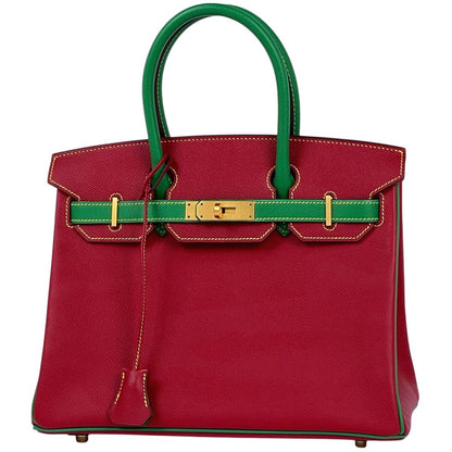 Hermes Birkin 30 Personal Order Handbag Veau Epsom Rouge Casac Bamboo Kazak