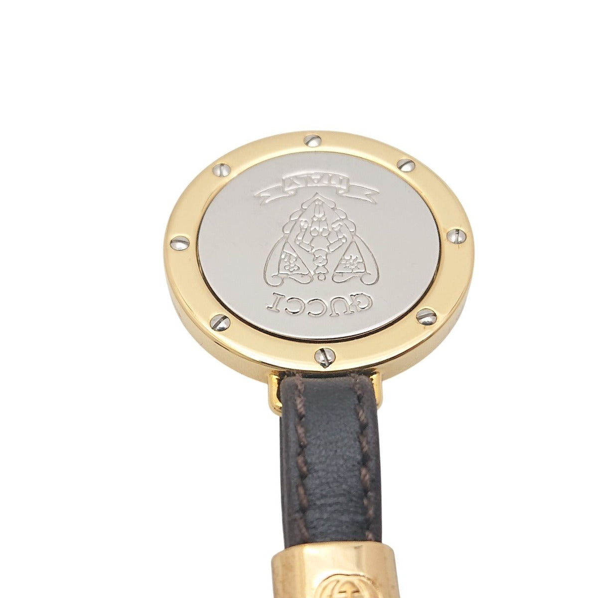 Gucci Vintage Key Holder Charm Leather Brown Gold Silver — view 11