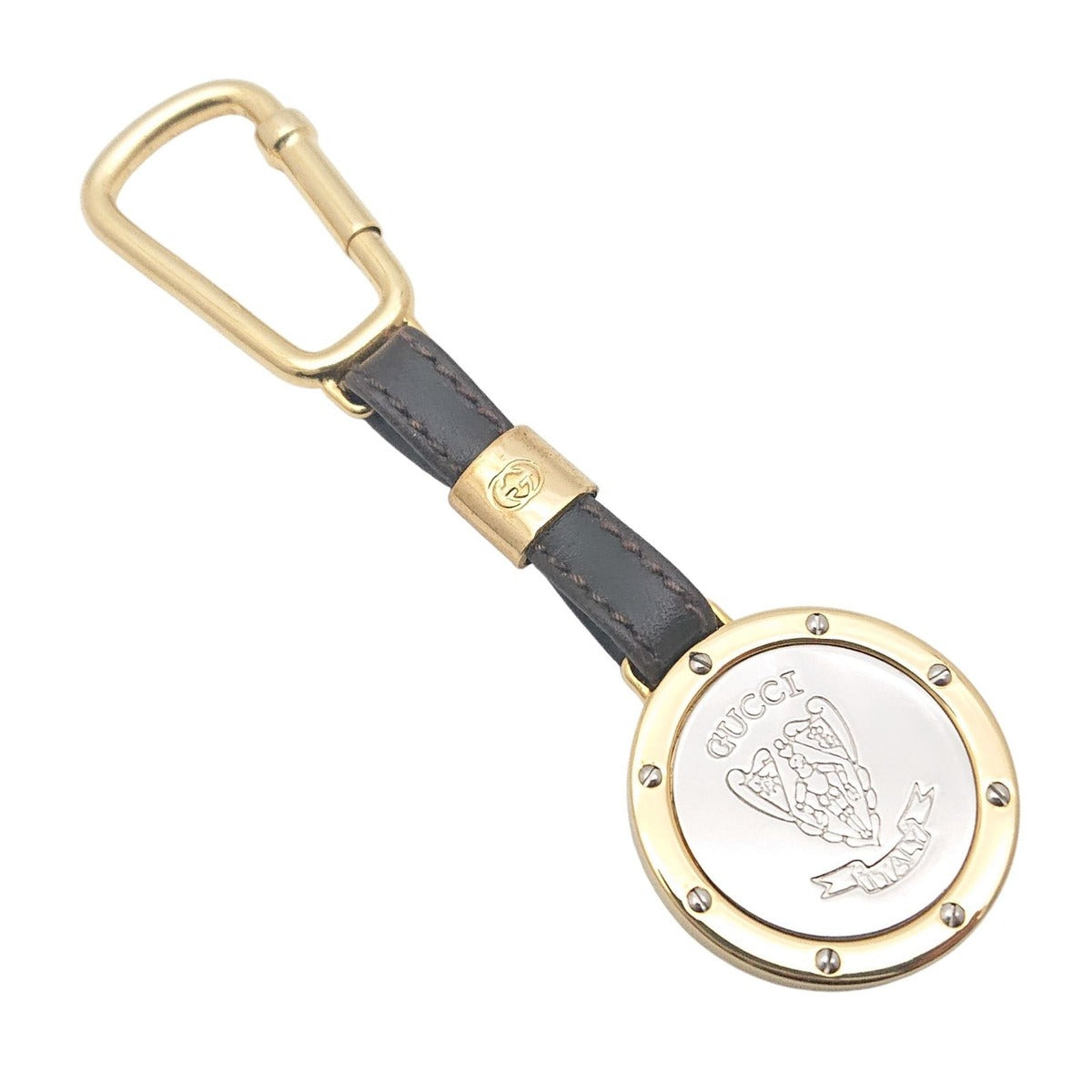 Gucci Vintage Key Holder Charm Leather Brown Gold Silver — view 2