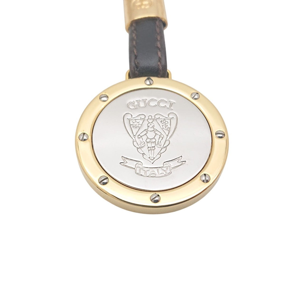 Gucci Vintage Key Holder Charm Leather Brown Gold Silver — view 4