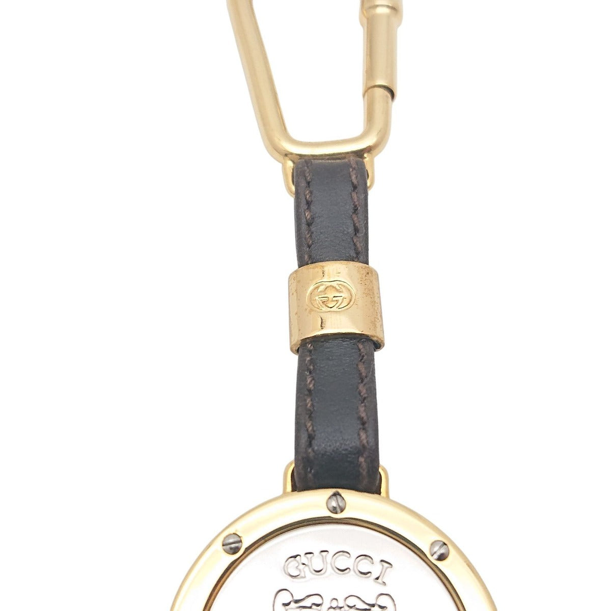 Gucci Vintage Key Holder Charm Leather Brown Gold Silver — view 5