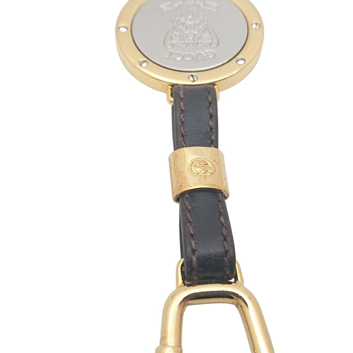 Gucci Vintage Key Holder Charm Leather Brown Gold Silver — view 10