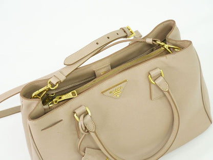 Authentic Prada Leather 2WAY Shoulder Bag Handbag Pochette Pink Beige Bag