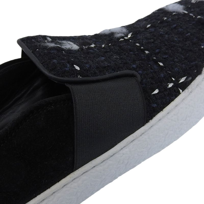 CHANEL G31713 Coco Mark Suede Leather Use Tweed Switch Slip-on Black 38 Made