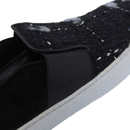 CHANEL G31713 Coco Mark Suede Leather Use Tweed Switch Slip-on Black 38 Made