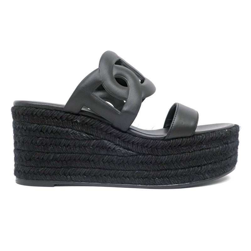 Hermes Espadrille Itea Sandals Rope Wedge Heel Black 38 Women's Shoes