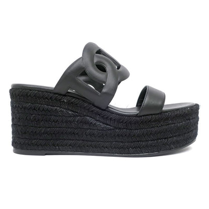 Hermes Espadrille Itea Sandals Rope Wedge Heel Black 38 Women's Shoes