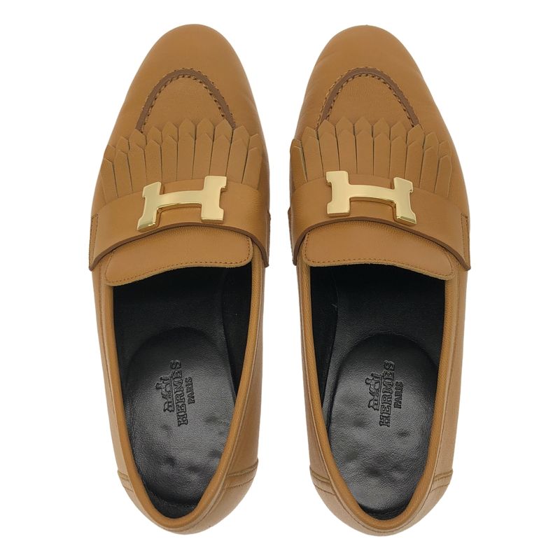 Hermes - Royale Constance H Logo Leather Quilted Fringe Loafers Leather Shoes -