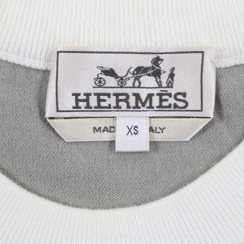 Hermes 22SS Cotton Cashmere Crew Neck Bicolor Short Sleeve Thermal Knit Ivory