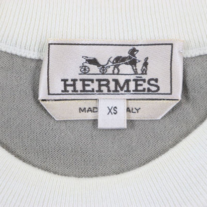 Hermes 22SS Cotton Cashmere Crew Neck Bicolor Short Sleeve Thermal Knit Ivory
