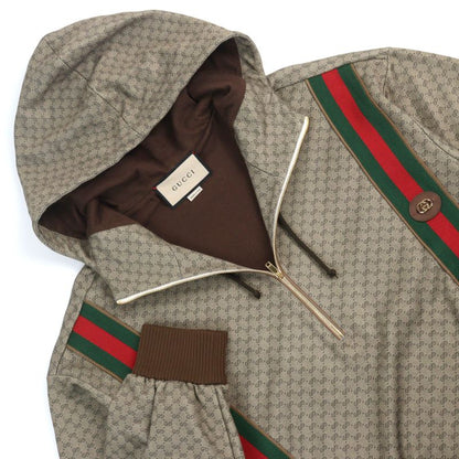 Gucci 655153 Mini GG Jersey Sherry Line Interlocking G Half Zip Hoodie Beige M