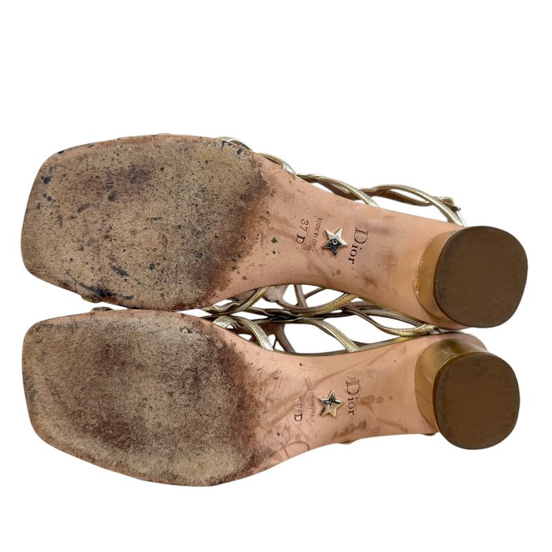 Good Christian DIOR CD Logo Leather Ankle Strap Low Heel Sandals 37 Equivalent