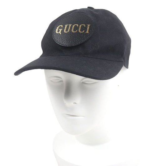 Gucci 576253 GG Canvas Logo Patch Baseball Cap Hat Black M/58cm (22.83in) Made