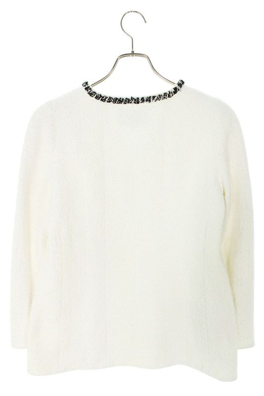 Chanel P72407v64049 Camellia Button No Collar Tweed Jacket Ladies 42