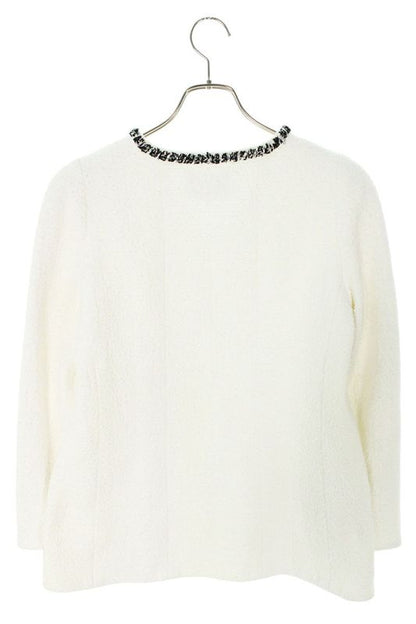 Chanel P72407v64049 Camellia Button No Collar Tweed Jacket Ladies 42