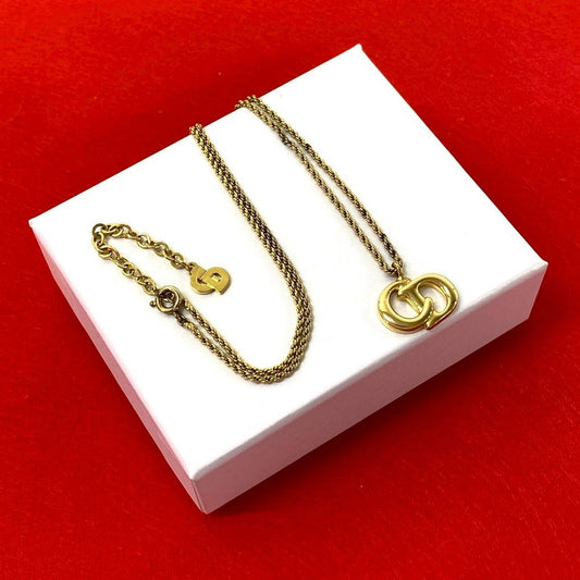Dior Vintage CD Logo Motif Necklace Pendant Choker Gold