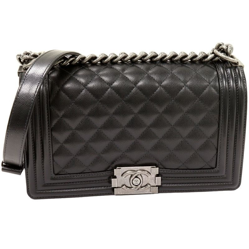 Chanel Shoulder Bag Handbag Boy Chain Caviar Leather Black