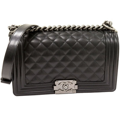 Chanel Shoulder Bag Handbag Boy Chain Caviar Leather Black