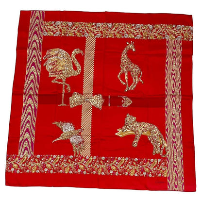 Cartier Cartie Scarf Large Silk Animal Pattern Leopard Print Red — view 2