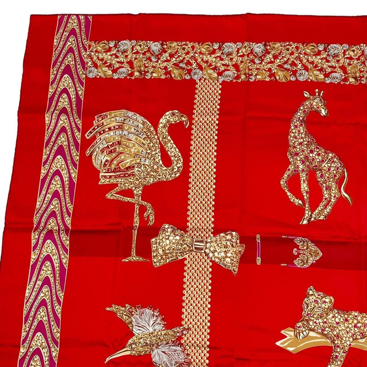 Cartier Cartie Scarf Large Silk Animal Pattern Leopard Print Red — view 3