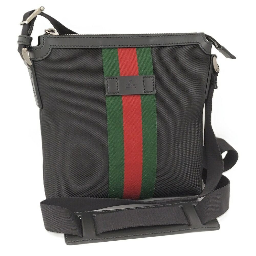 Gucci Shoulder Bag Sherry Line Canvas Leather Black