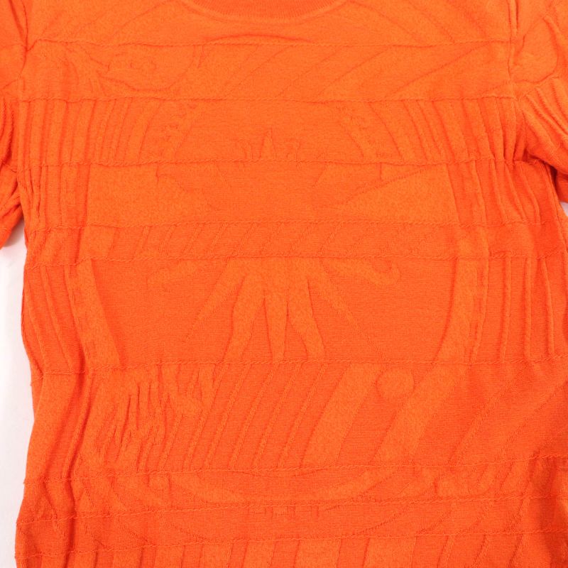Hermes Silk-blend Embossed Crew Neck Short Sleeve Knit Cut And Sewn Top Orange