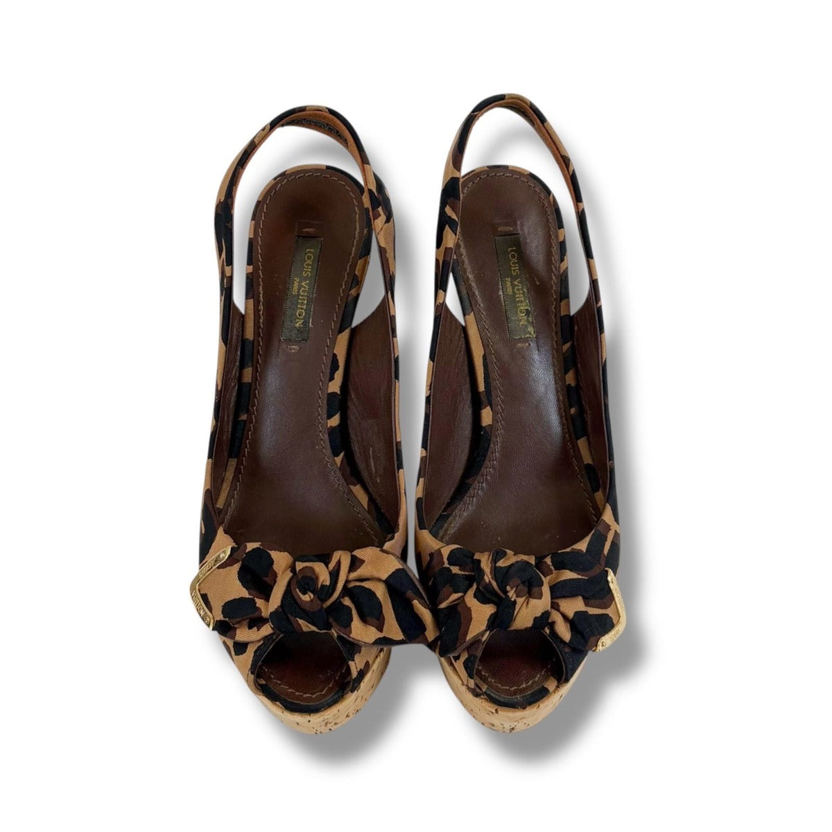 Louis Vuitton Leopard Vedge Sole Sandals High Heels Ribbon 36 — view 2