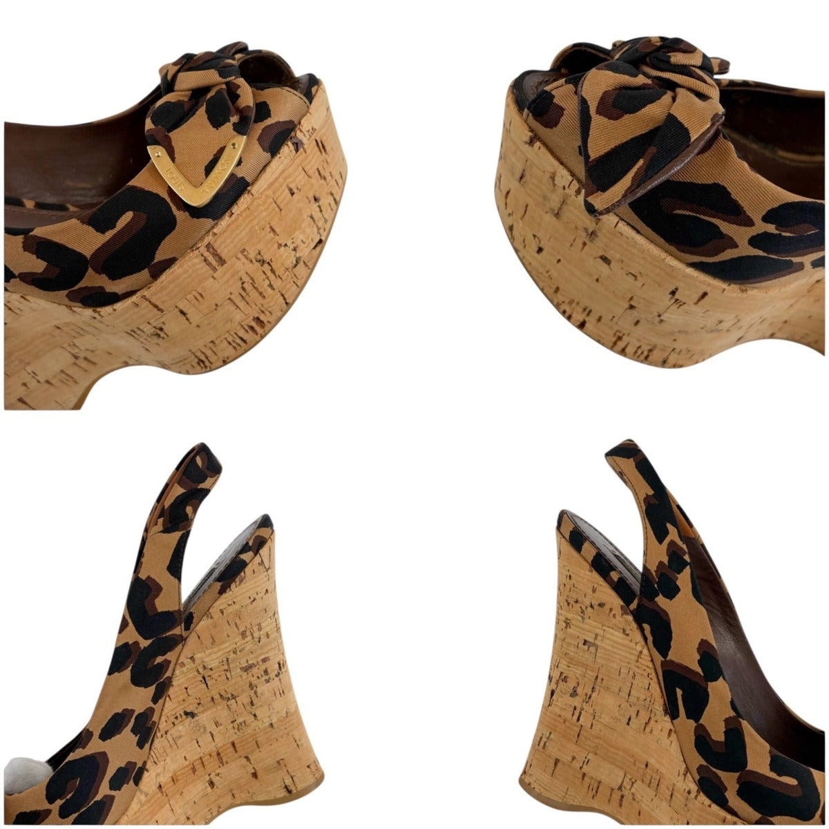 Louis Vuitton Leopard Vedge Sole Sandals High Heels Ribbon 36 — view 5