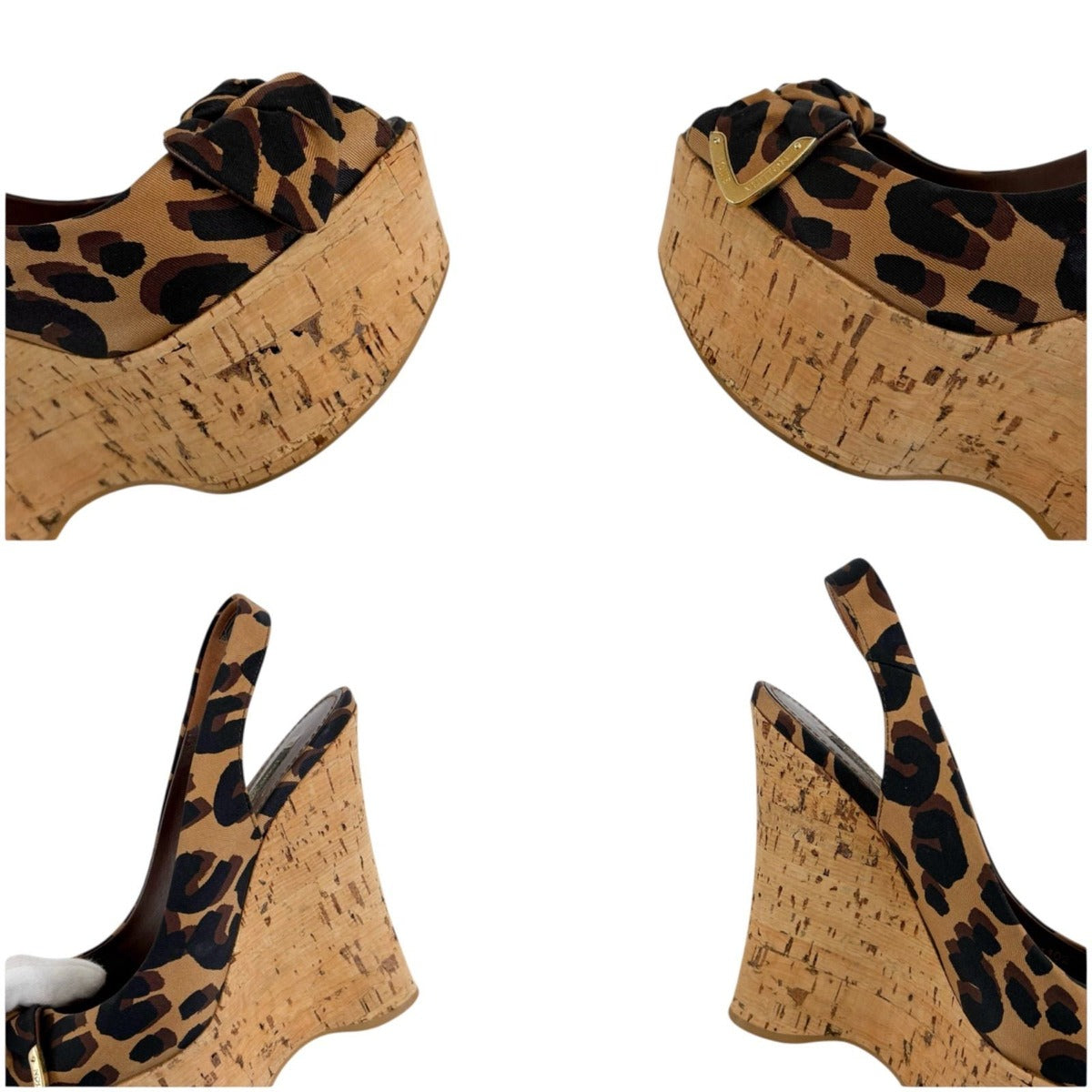 Louis Vuitton Leopard Vedge Sole Sandals High Heels Ribbon 36 — view 6