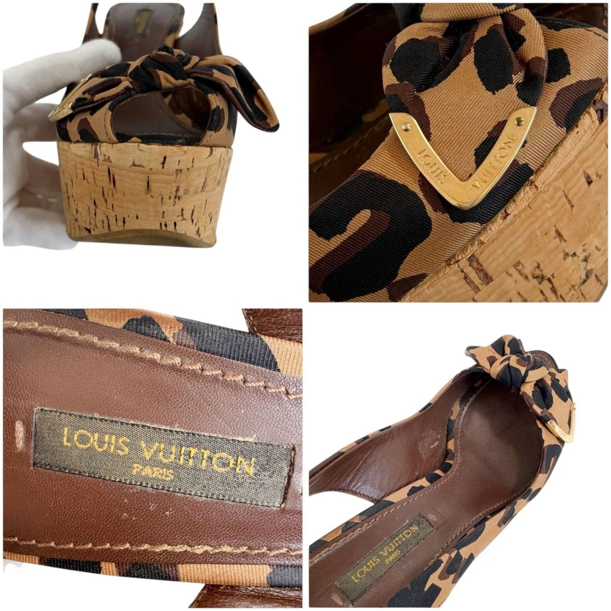 Louis Vuitton Leopard Vedge Sole Sandals High Heels Ribbon 36 — view 7